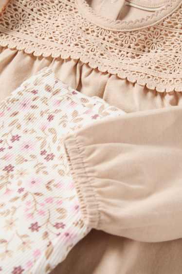 Baby Mädchen - Blümchen - Baby-Outfit - 3 teilig - beige