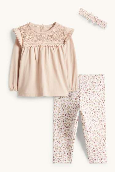 Baby Mädchen - Blümchen - Baby-Outfit - 3 teilig - beige