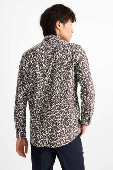 Mężczyźni - Koszula biznesowa - regular fit - kołnierzyk włoski - ze wzorem - ciemnobrązowy