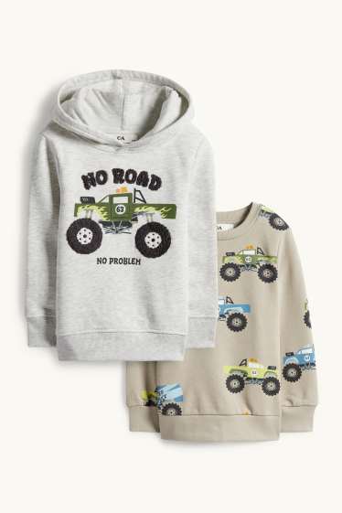 Enfants garçons - Lot de 2 - Monster truck - sweat à capuche et sweat - gris chiné