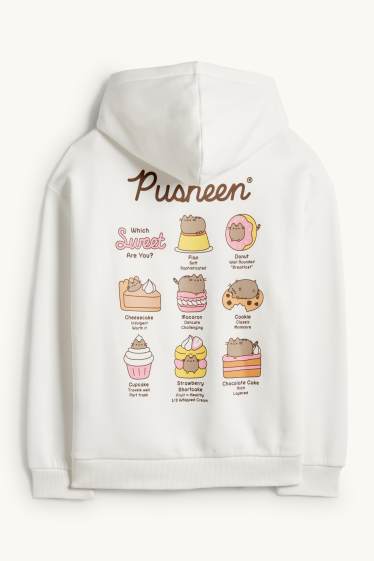 Děti - dívky - Pusheen - mikina s kapucí - bílá