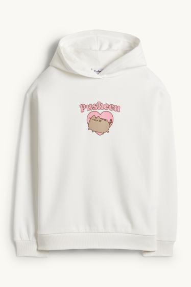 Děti - dívky - Pusheen - mikina s kapucí - bílá