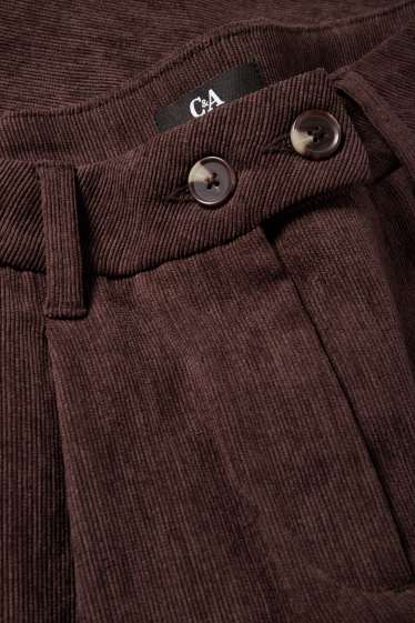 Femei - Pantaloni din catifea reiată - talie înaltă - wide leg - maro închis