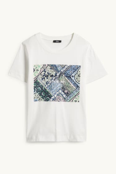 Dona - Samarreta de màniga curta - regular fit - efecte brillant - blanc