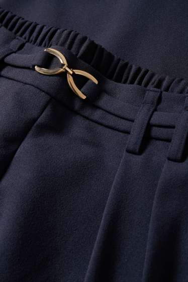 Women - Cloth trousers - high waist - wide leg - dark blue