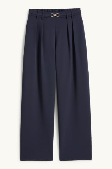 Women - Cloth trousers - high waist - wide leg - dark blue