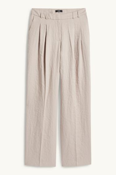 Damen - Stoffhose - Mid Waist - Wide Leg - hellbeige