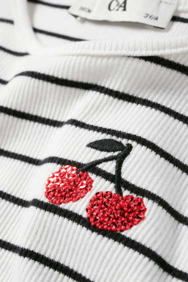 Kinder Mädchen - Kirsche - Kurzarmshirt - gerippt - gestreift - weiss