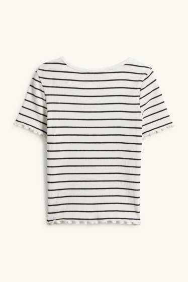 Kinder Mädchen - Kirsche - Kurzarmshirt - gerippt - gestreift - weiss