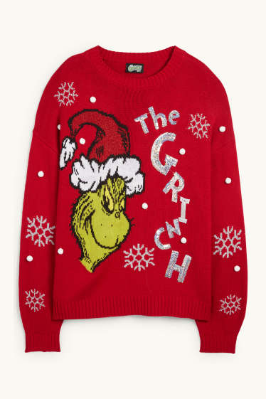 Femei - Grinch - pulover cu motive de Crăciun - roșu