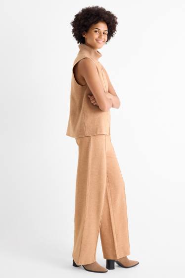 Femmes - Pantalon en maille - mid waist - regular fit - marron clair