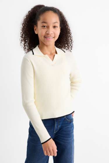Enfants filles - Pull - côtelé - blanc crème