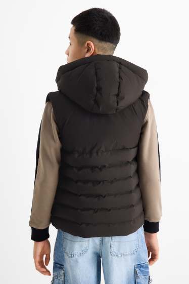 Copii - Băieți - Vestă matlasată cu glugă - rezistentă la apă - negru