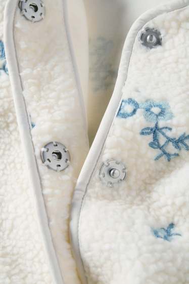 Femmes - Veste en peluche - à fleurs - blanc / bleu clair