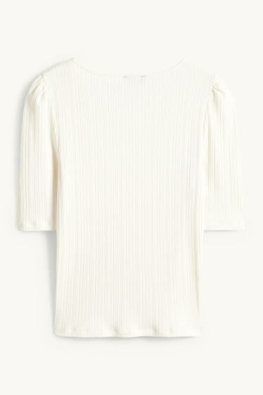 Dámské - Tričko - regular fit - žebrované - bílá