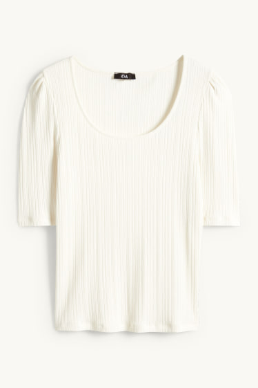 Dámské - Tričko - regular fit - žebrované - bílá