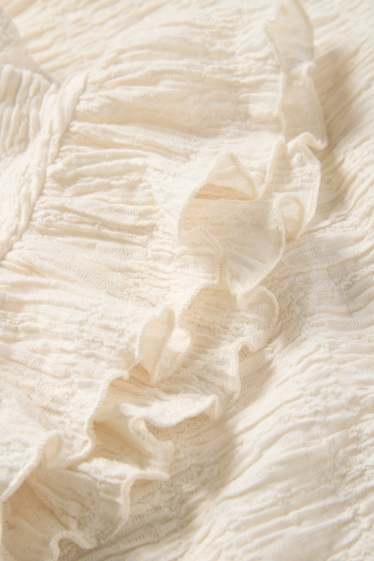 Femmes - T-shirt - regular fit - finition smockée - blanc crème