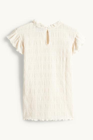 Femmes - T-shirt - regular fit - finition smockée - blanc crème