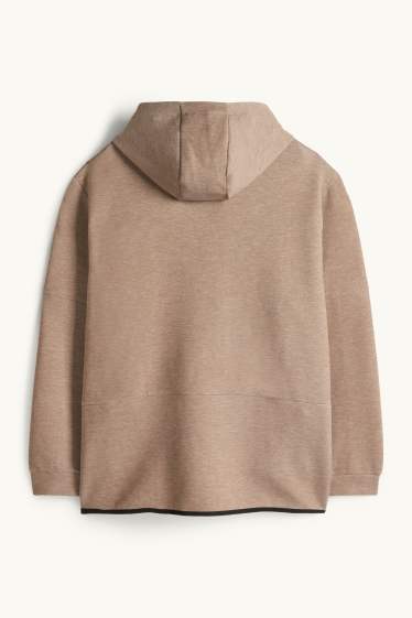 Hommes - Sweat zippé en molleton à capuche - marron