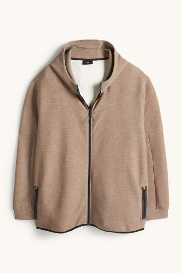 Hommes - Sweat zippé en molleton à capuche - marron