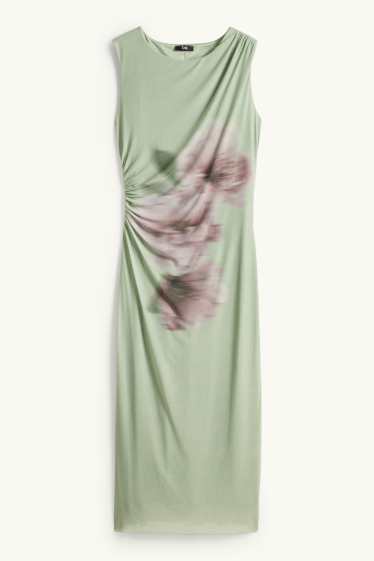 Femei - Rochie din plasă - cu flori - verde deschis