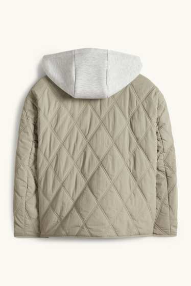 Women - Quilted jacket with hood - green
