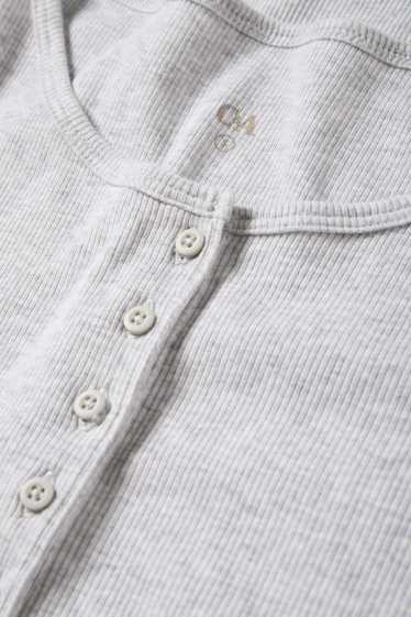 Femmes - Haut court henley - slim fit - finition côtelée - gris clair chiné