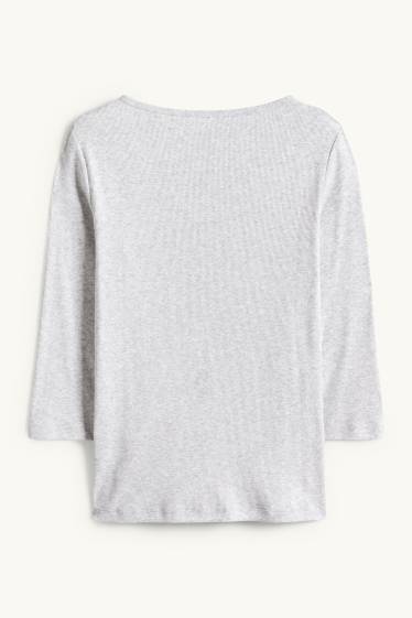 Femmes - Haut court henley - slim fit - finition côtelée - gris clair chiné