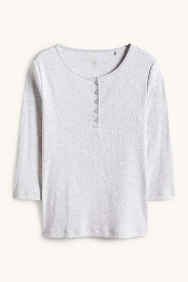 Femmes - Haut court henley - slim fit - finition côtelée - gris clair chiné