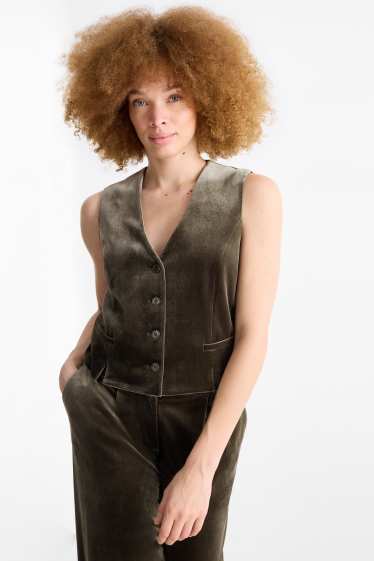 Femmes - Gilet sans manches en velours - regular fit - vert