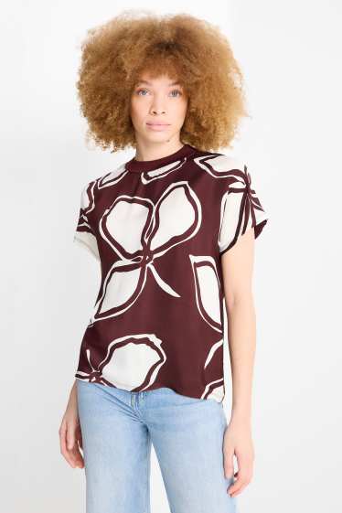 Damen - T-Shirt - Relaxed Fit - geblümt - braun / beige