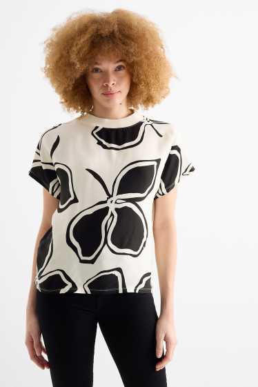 Donna - T-shirt - relaxed fit - a fiori - nero / beige