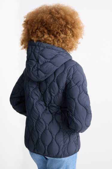 Dámské - Prošívaná bunda s kapucí - tmavomodrá