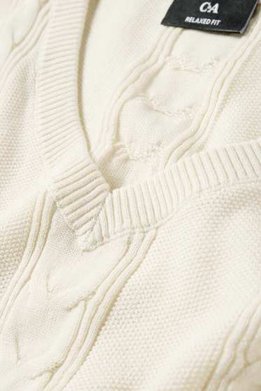 Heren - Spencer - kabelpatroon - licht beige