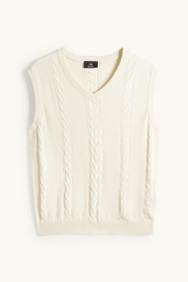 Heren - Spencer - kabelpatroon - licht beige