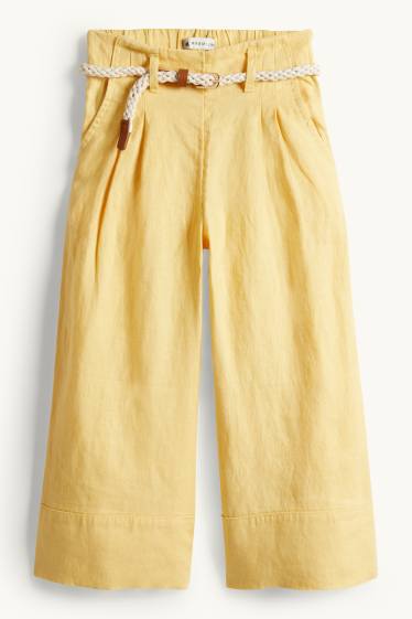 Enfants filles - Pantalon de lin avec ceinture - jaune