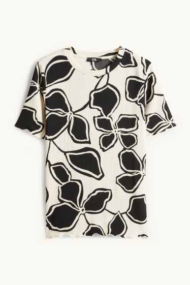 Femei - Tricou - regular fit - cu flori - negru / nej