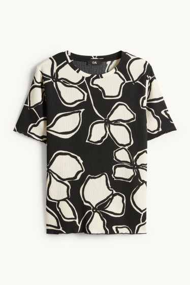 Women - T-shirt - regular fit - floral - black / beige