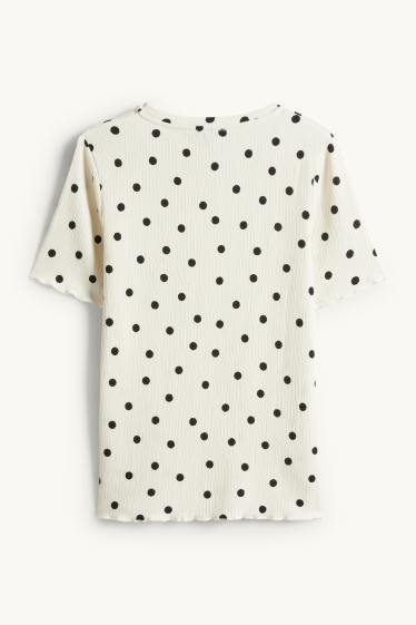 Damen - T-Shirt - Regular Fit - gepunktet - cremeweiß