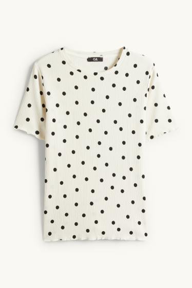 Damen - T-Shirt - Regular Fit - gepunktet - cremeweiß