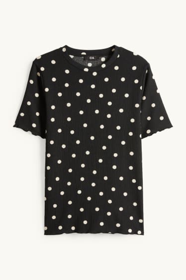 Damen - T-Shirt - Regular Fit - gepunktet - schwarz