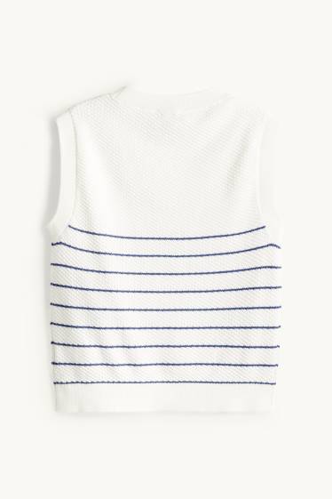 Enfants filles - Pull sans manches - à rayures - finition texturée - blanc