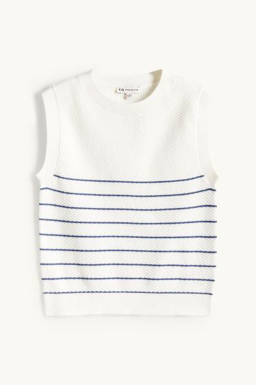 Enfants filles - Pull sans manches - à rayures - finition texturée - blanc