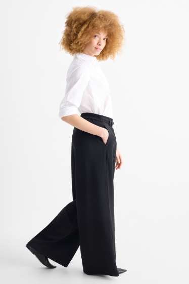 Femmes - Pantalon en toile - high waist - wide leg - noir