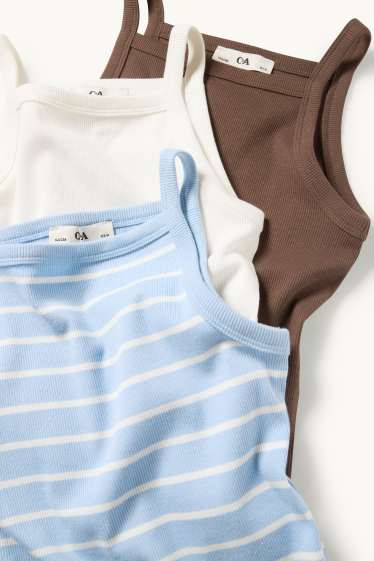 Kinderen: meisjes - Set van 3 - top - ribstof - wit / lichtblauw