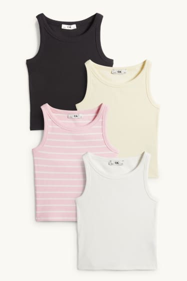 Kinderen: meisjes - Set van 4 - singlet - geribd - wit