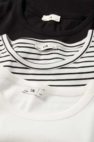 Kinder Mädchen - Multipack 3er - Kurzarmshirt - gerippt - dunkelblau / weiß