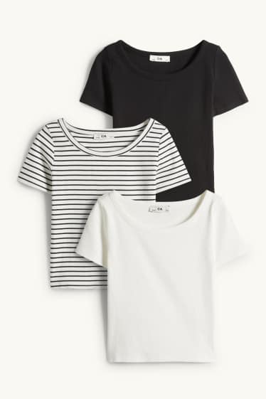 Kinder Mädchen - Multipack 3er - Kurzarmshirt - gerippt - dunkelblau / weiß