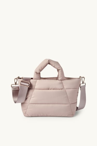 Dames - Grote, gewatteerde shopper met afneembare draagriem - beige