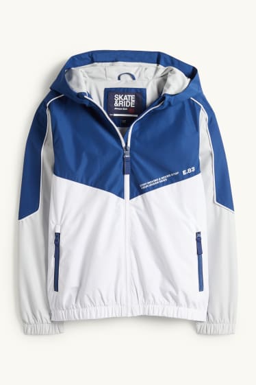 Kinder Buben - Jacke mit Kapuze - wasserabweisend - dunkelblau / weiß